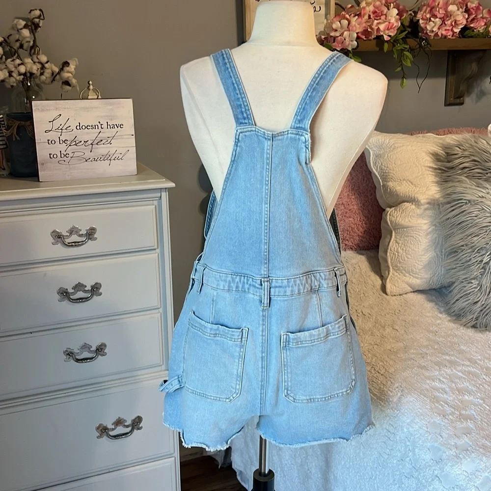 Light Blue Denim Overall Shorts